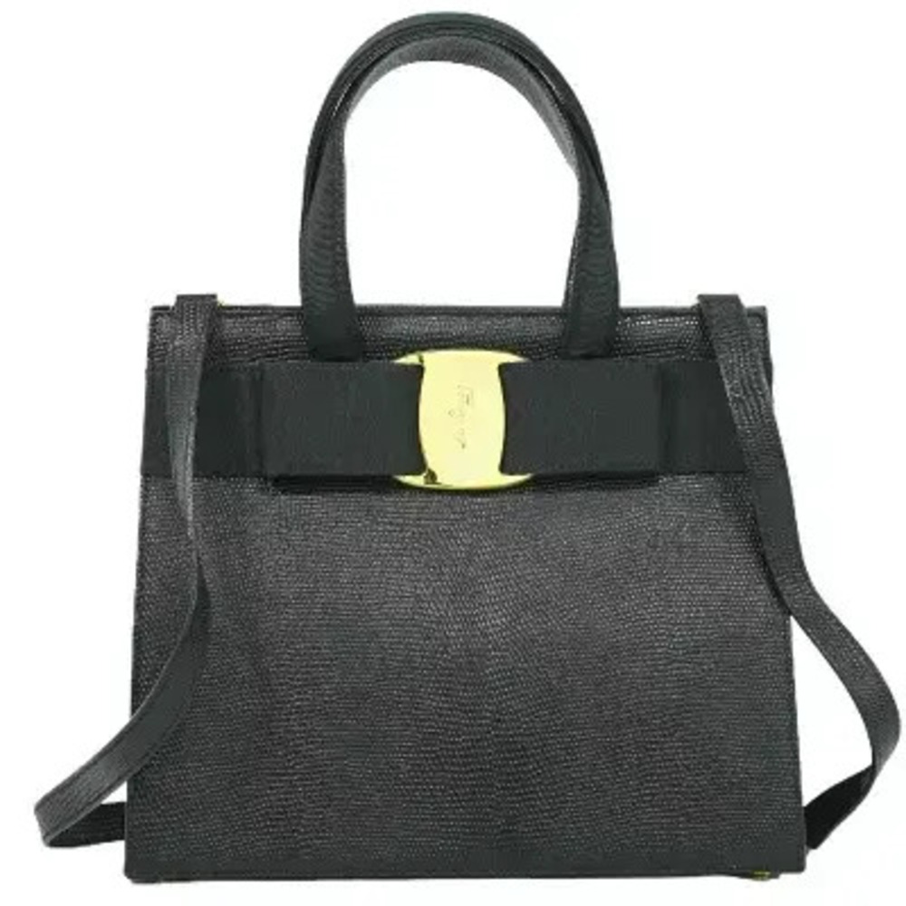 Salvatore Ferragamo Vara Ribbon Leather 2Way Shoulder Black